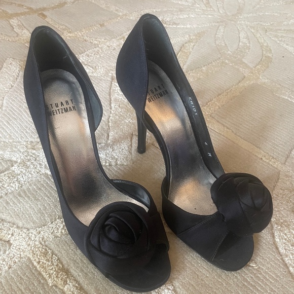 Black Satin Stuart Weitzman Heels - Picture 1 of 9
